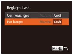 Réglages flash Cor. yeux rges Marche Arrêt Par lampe Marche Arrêt MENU