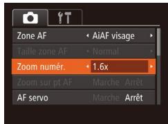 Zone AF Taille zone AF Zoom numér. Zoom sur pt AF AF servo AiAF visage Normal 1.6x Marche Arrêt Marche Arrêt