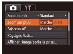 Zoom numér. Standard Zoom sur pt AF Marche Arrêt Faisceau AF Marche Arrêt Réglages flash... Afficher l'image après la prise...