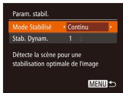 CANON IXUS 165 - Modification des réglages de l'option Mode Stabilisé - 1
