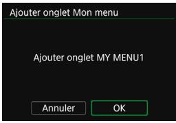 CANON EOS 80D - Sélectionnez [ajouter onglet mon menu]. - 1