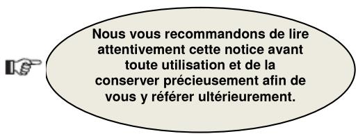 Nous vous recommandons de lire attentivement cette notice avant toute utilisation et de la conserver précieusement afin de vous y référer ultérieurement.