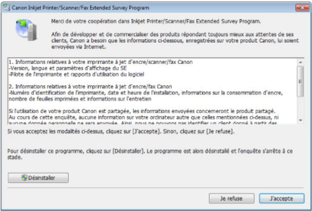 CANON PIXMA MG5150 - L'écran du programme inkjet printer/scanner/fax extended survey program s'affiche - 1