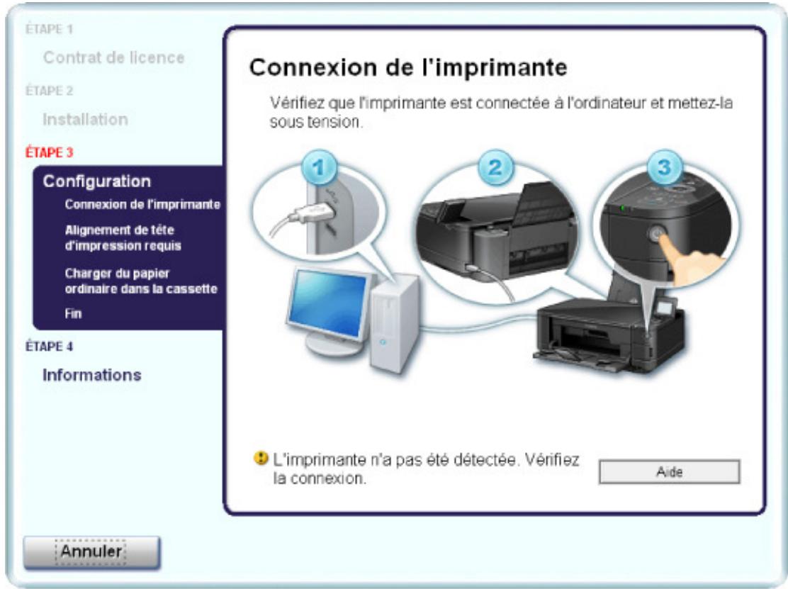 CANON PIXMA MG5150 - - Si vous ne pouvez pas aller au-delà de l'écran connexion de l'imprimante : - 1