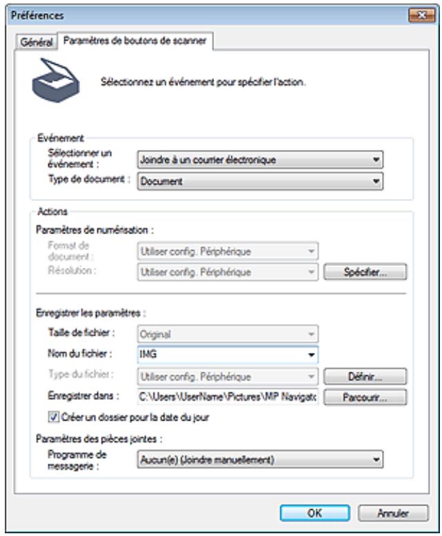 CANON PIXMA MG5150 - Onglet paramètres de boutons de scanner (joindre à un courrier électronique) - 1