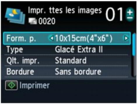 CANON PIXMA MG5150 - - Dans l'écran impr. toutes photos du menu photo : - 1