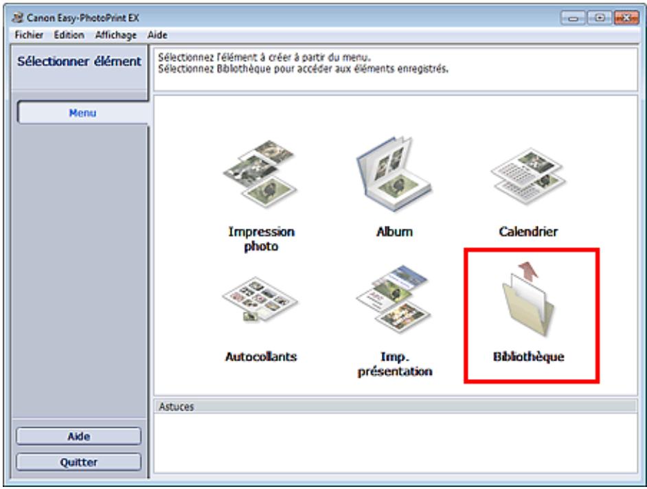 CANON PIXMA MG5150 - Cliquez sur bibliothèque sous menu. - 1