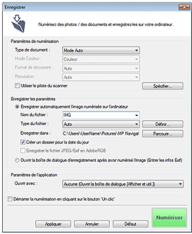 CANON PIXMA MG5150 - Boîte de dialogue enregistrer (écran du mode un clic) - 1