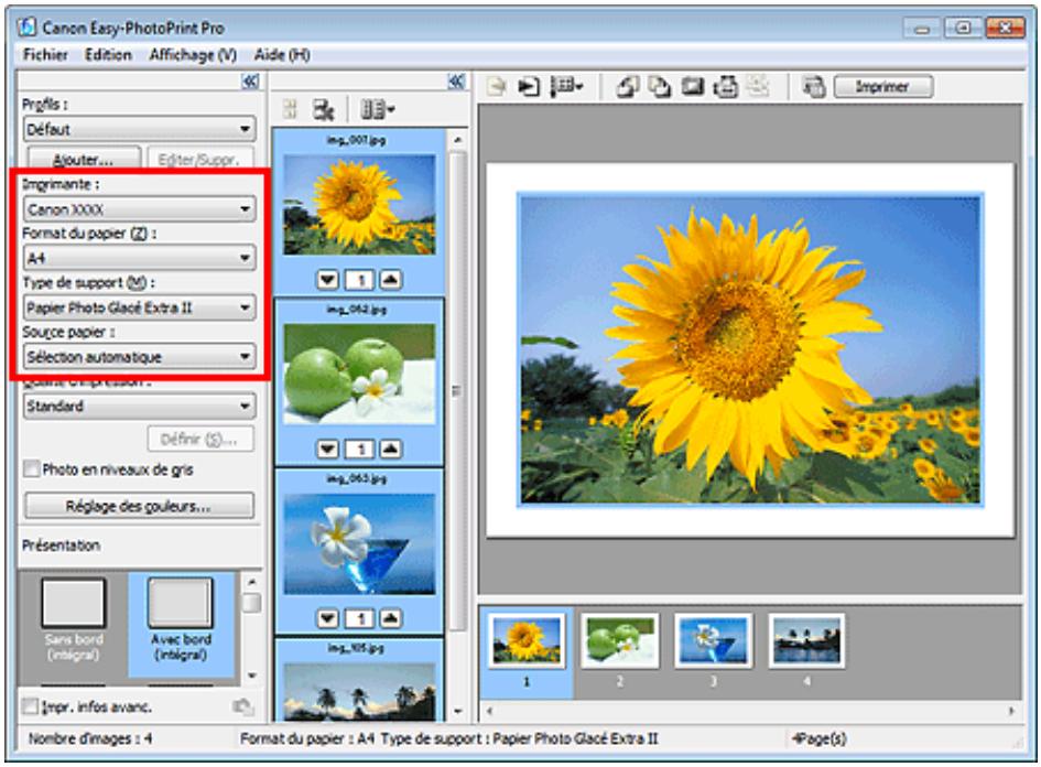 CANON PIXMA MG6150 - Définissez les éléments suivants selon l'imprimante et le papier utilisés : - 1