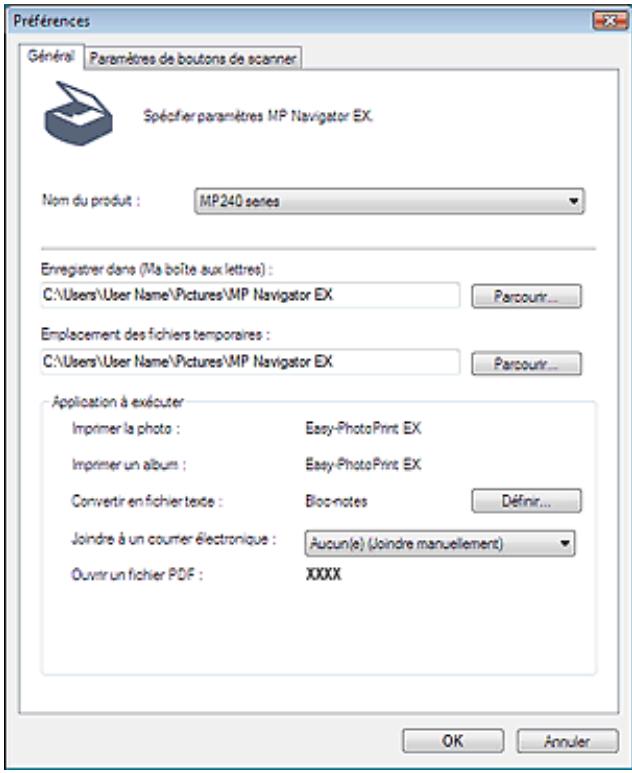 CANON PIXMA MP240 - Boîte de dialogue préférences - 1