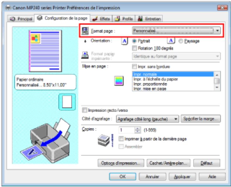 CANON PIXMA MP240 - Sélectionnez le format du papier - 1