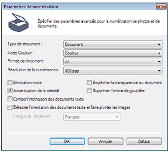 CANON PIXMA MP240 - Boîte de dialogue paramètres de numérisation - 1