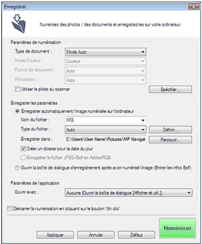 CANON PIXMA MP240 - Boîte de dialogue enregistrer (écran du mode un cliç) - 1
