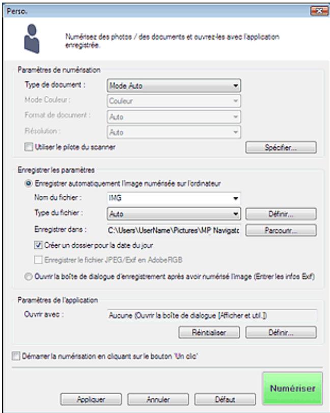 CANON PIXMA MP240 - Boîte de dialogue personnalisation - 1