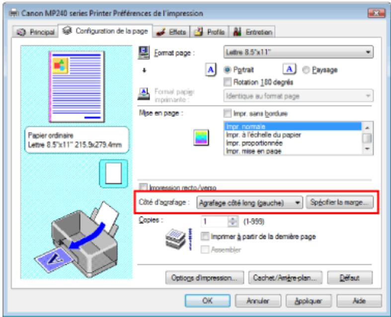 CANON PIXMA MP240 - Définition de la marge d'agrafage - 2