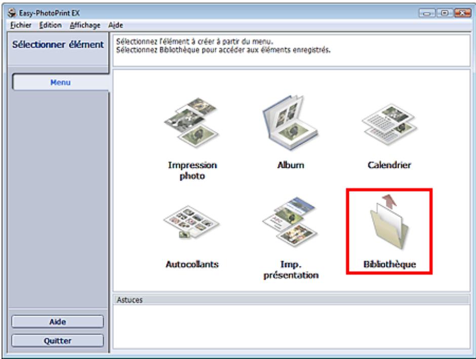 CANON PIXMA MP240 - Cliquez sur bibliothèque sous menu. - 1