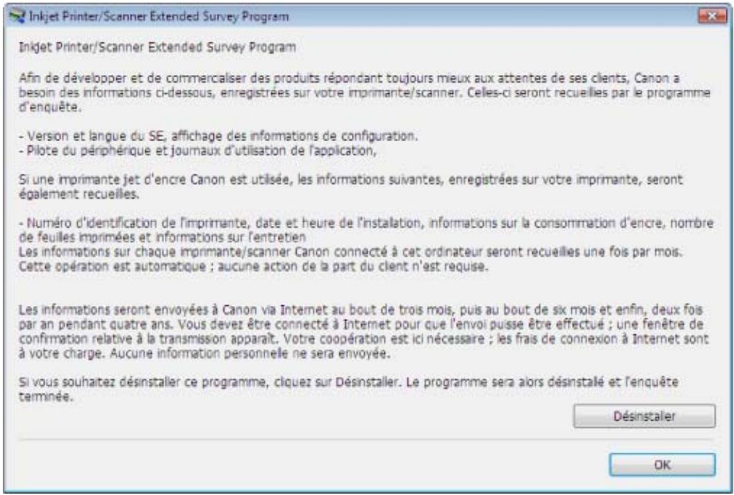 CANON PIXMA MP240 - - Pour désinstaller le [inkjet printer/scanner extended survey program/programme d'enquête étendue imprimante à jet d'encre/scanner]: - 1