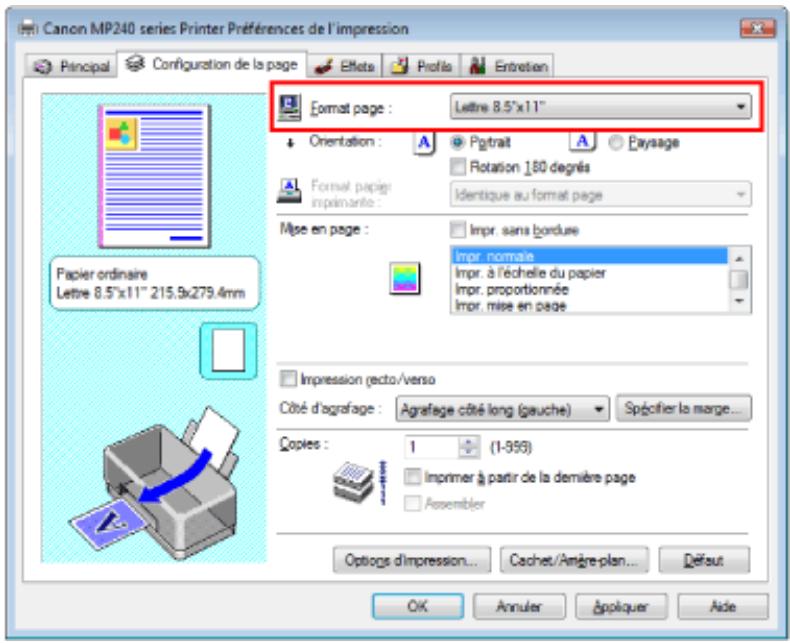 CANON PIXMA MP240 - Définition du format et de l'orientation de la page - 1