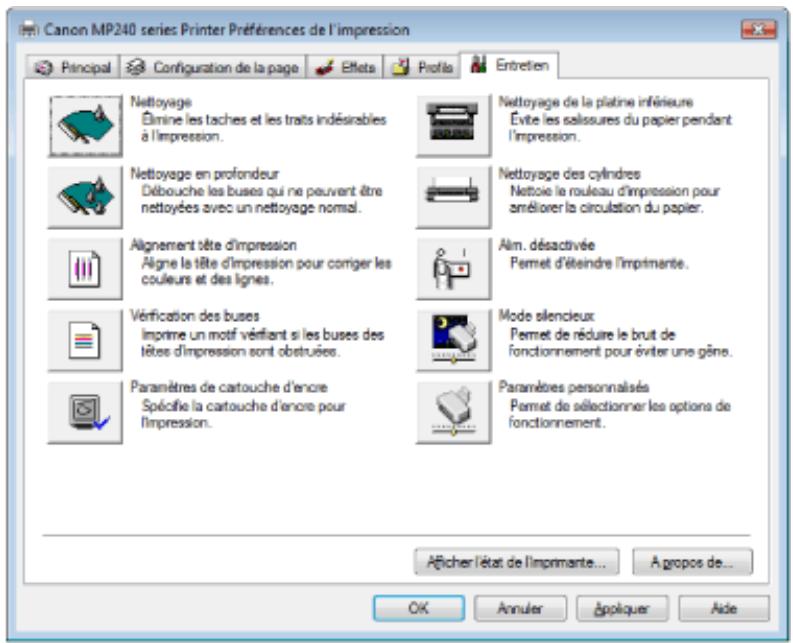 CANON PIXMA MP240 - Onglet entretien - 1