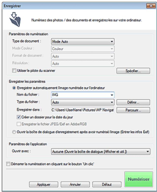 CANON PIXMA MP495 - Boîte de dialogue Enregistrer (écran du mode Un clic) - 1