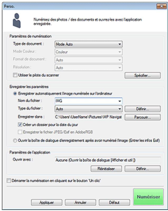 CANON PIXMA MP495 - Boîte de dialogue Perso. - 1