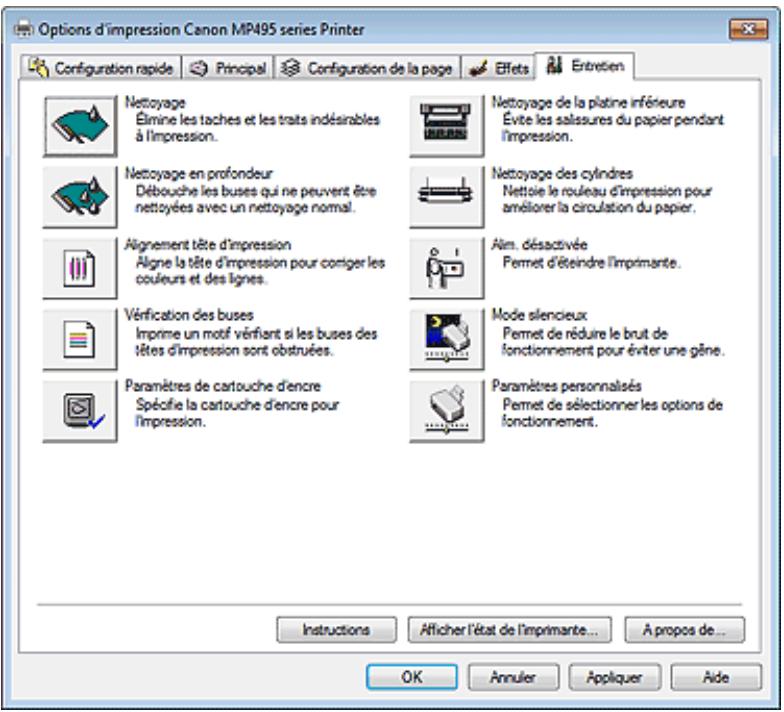 CANON PIXMA MP495 - Onglet Entretien - 1