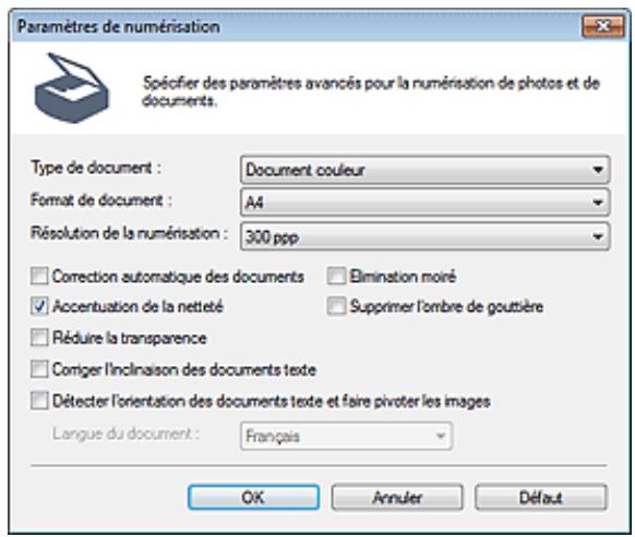 CANON PIXMA MP495 - Boîte de dialogue Paramètres de numérisation (Photos/Documents) - 1
