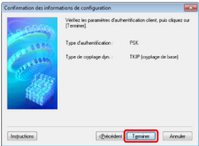 CANON MG5350 - Écran de confirmation des informations de configuration - 1