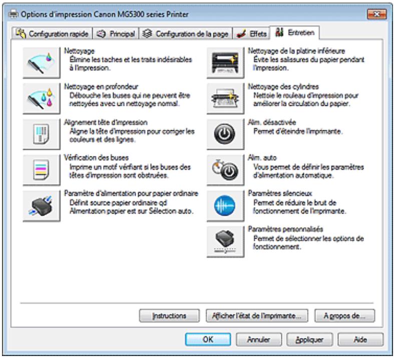 CANON MG5350 - Onglet entretien - 1