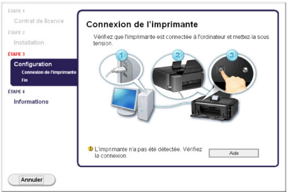CANON MG5350 - - Si vous ne pouvez pas aller au-delà de l'écran connexion de l'imprimante : - 1