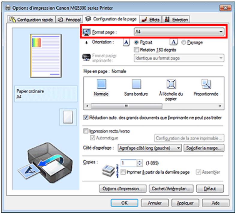 CANON MG5350 - Définition du format et de l'orientation de la page - 1