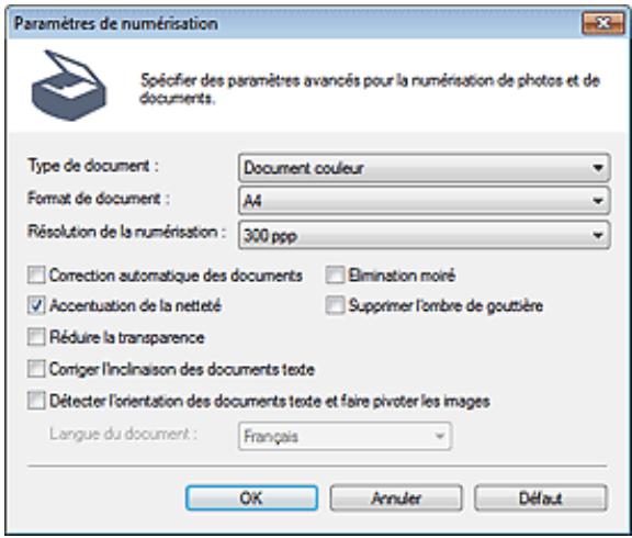 CANON MG5350 - Boîte de dialogue paramètres de numérisation (photos/documents) - 1