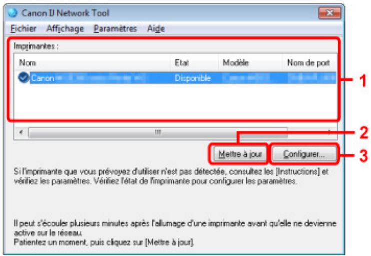 CANON MG5350 - Éléments de l'écran canon IJ network tool. - 1