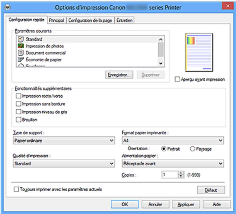 CANON MG5550 - Description de l'onglet Configuration rapide - 1