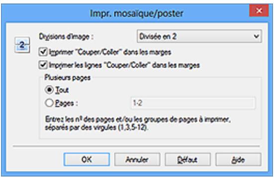 CANON MG5550 - Indiquez le nombre de divisions d'image et les pages à imprimer. - 1