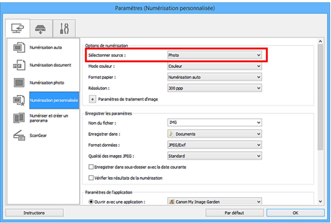 CANON PIXMA MG5650 - Sélectionnez Sélectionner source en fonction des éléments à numériser. - 1