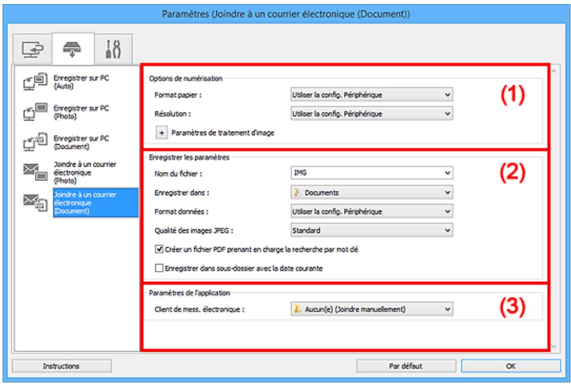 CANON PIXMA MG5650 - Boîte de dialogue Paramètres (Joindre à un courrier électronique (Document)) - 1