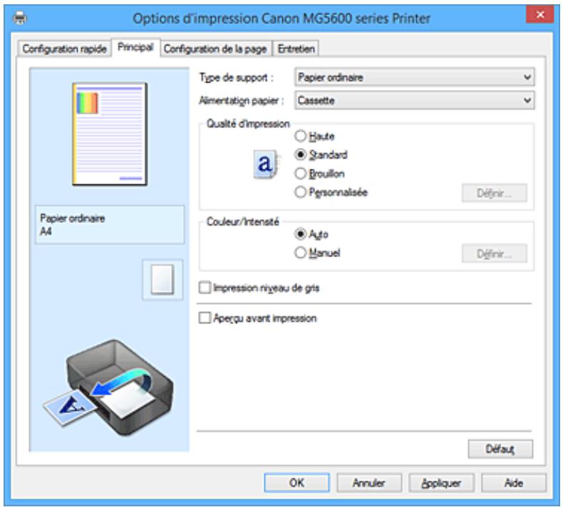 CANON PIXMA MG5650 - Description de l'onglet Principal - 1