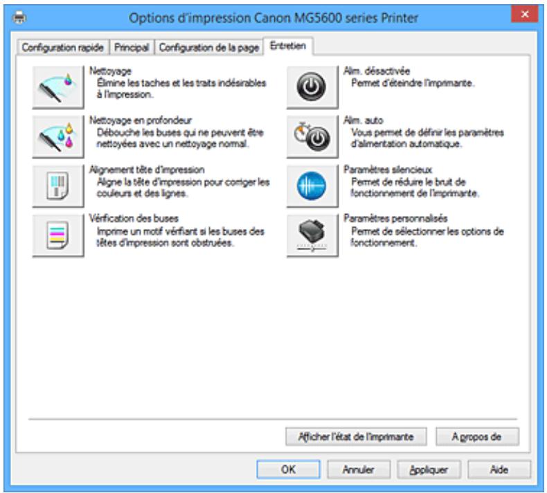 CANON PIXMA MG5650 - Description de l'onglet Entretien - 1