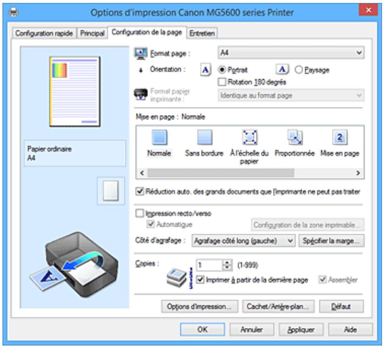 CANON PIXMA MG5650 - Description de l'onglet Configuration de la page - 1