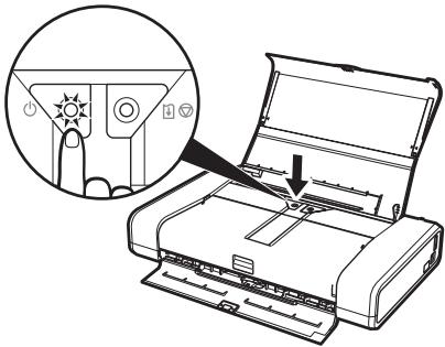 Diagram showing printer operation with zoomed-in view and labeled parts, including a magnified view of the printer's handle.