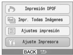 Impresión DPOF Impr. Todas Imágenes Ajustes impresión Ajuste Impresora BACK