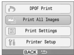 CANON SELPHY CP760 - Druk op ○ (MENU) en selecteer [Print All Images/Alles afdrukken] met ▲ of ▼. - 1