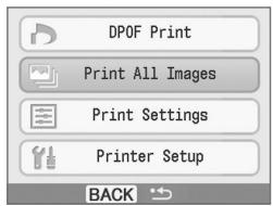 CANON SELPHY CP760 - Tryck på ○ (MENU) och välj [Print All Images/Skriv ut alla bilder] med ▲ eller ▼. - 1