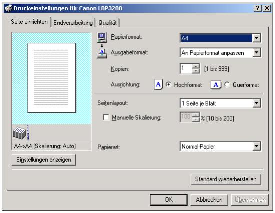 CANON LASER SHOT LBP3200 - Wahlen Sie das Symbol [Canon LBP3200] und anschließend [Druckeinstellungen] aus dem Menu [Datei]. - 2
