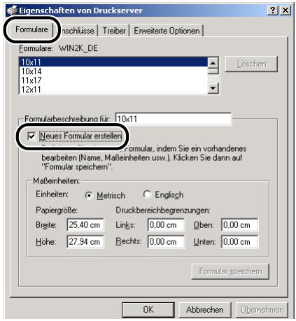 CANON LASER SHOT LBP3200 - Rufen Sie das Registerblatt [Formulare] auf, und aktivieren Sie dann [Neues Formular erstellen]. Legen Sie die folgenden Optionen nach Bedarf fest. - 1