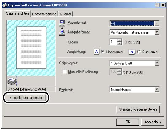 CANON LASER SHOT LBP3200 - Klichen Sie auf [Einstellungen anzeigen]. - 1