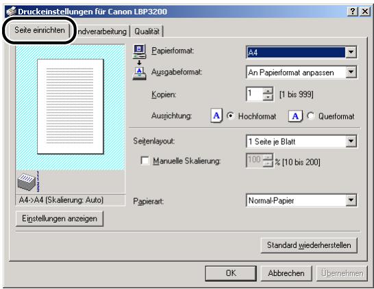 CANON LASER SHOT LBP3200 - Registerblatt [Seite einrichten] - 1