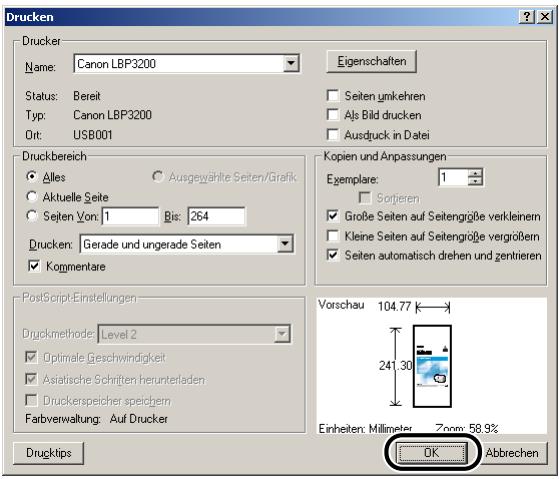 CANON LASER SHOT LBP3200 - Klichen Sie auf [OK], um den Druckvorgang zu starten. - 1