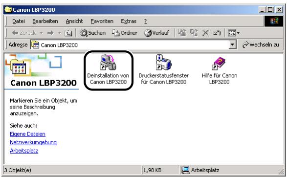 CANON LASER SHOT LBP3200 - Öffnen Sie den Ordner [Canon LBP3200] auf dem Desktop, und doppelklichen Sie auf das Symbol [Deinstallation von Canon LBP3200]. - 1